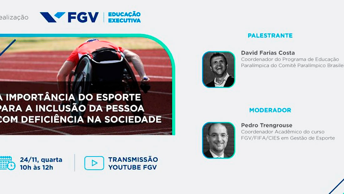 CPB e FGV promovem webinar sobre inclusão de pessoas com deficiência por meio do esporte