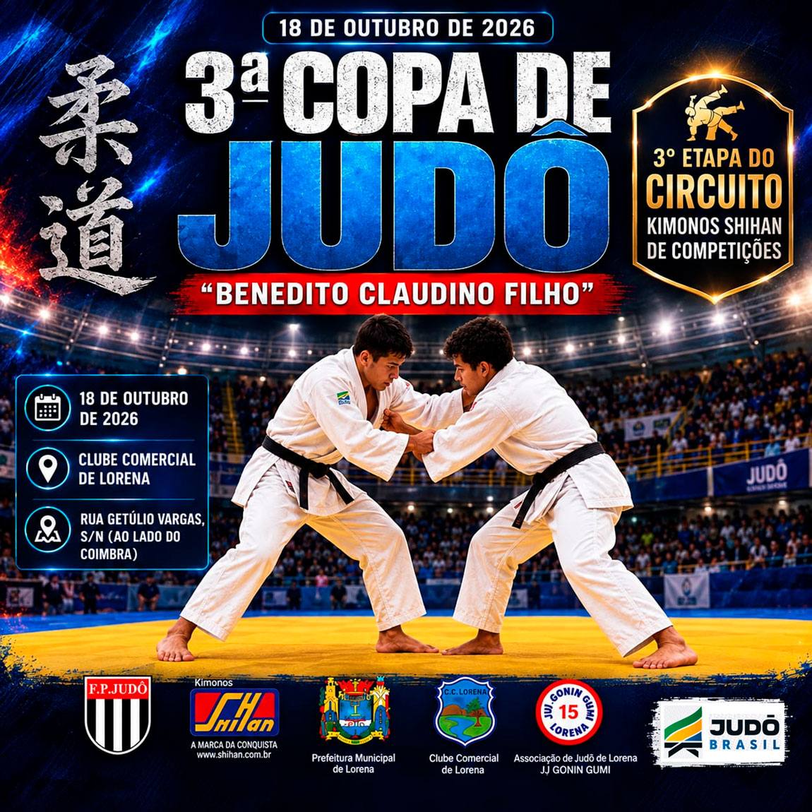 III Copa Benedito Claudino Filho reúne 650 judocas em Lorena na terceira etapa do Circuito Kimonos Shihan 2026